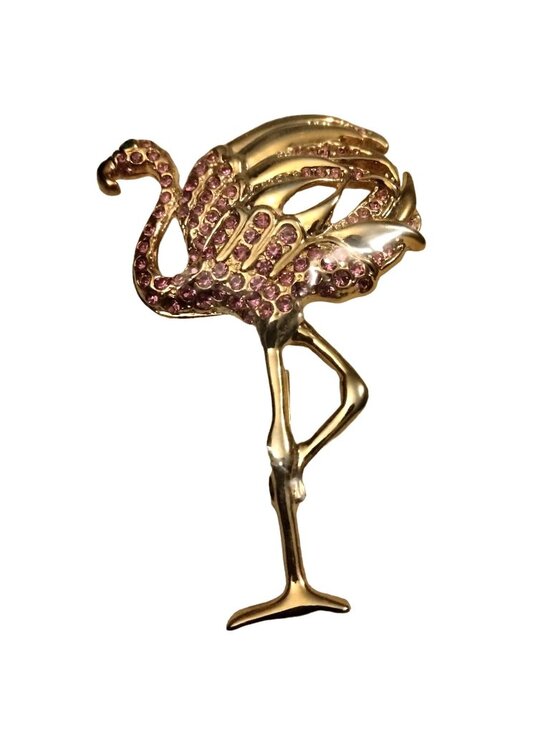 bling rescue Jewelry - Pink Flamingo Pin Brooch Rhinestone Tropical Statement Coastal Tiki
